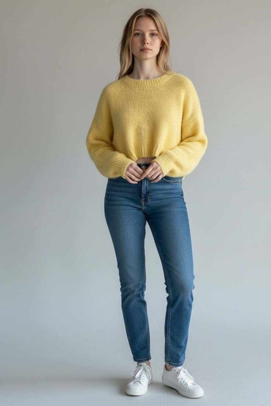 Love Tree Fuzzy Knit Cropped Pullover Sweater Yellow